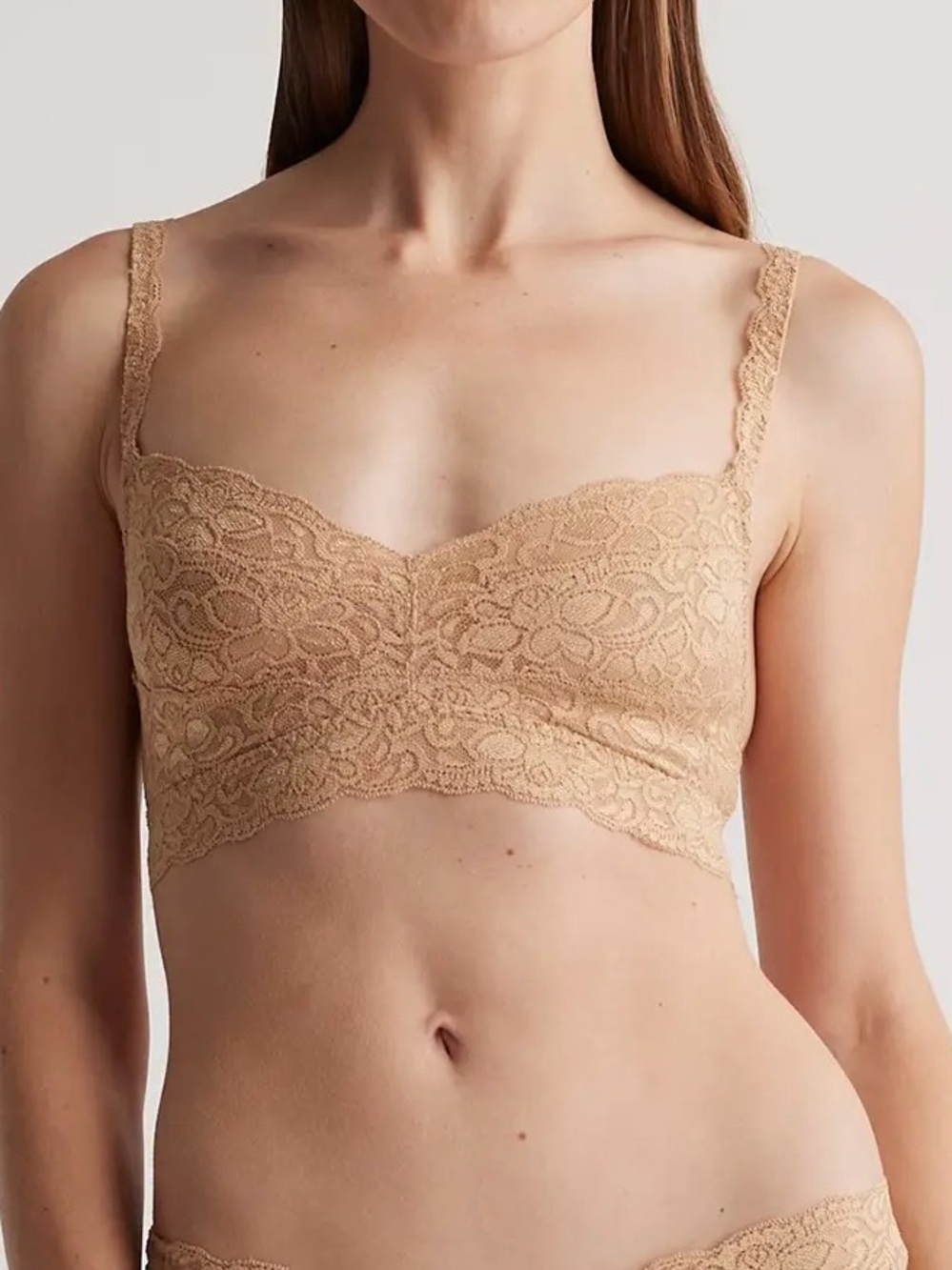 Quince Bralette Size M Stretch Lace Sweetheart NWOT Clay Nude Bra Top Comfy